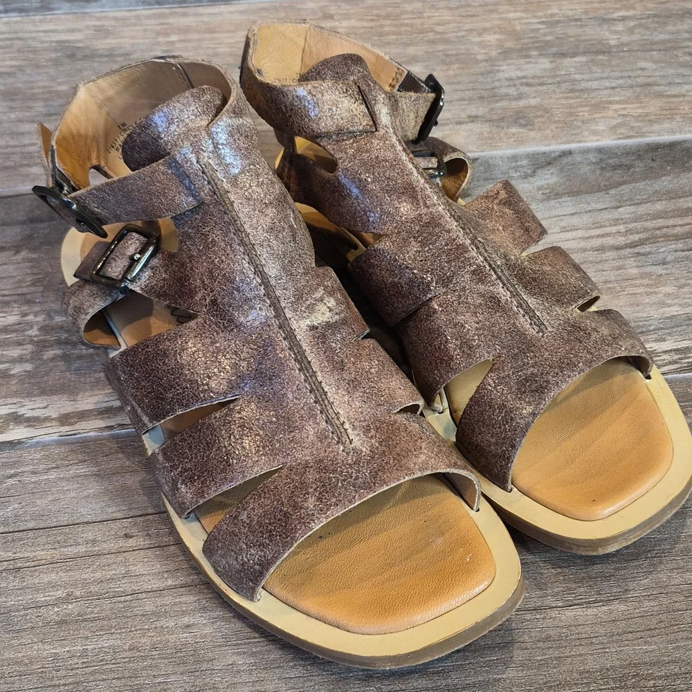 7/7.5 Diba True Genuine Leather Gladiator Sandals, Double Buckle Closure - Picture 2 of 13